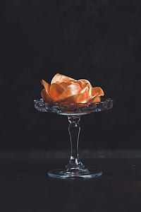 pink rose on clear glass footed stand thumbnail