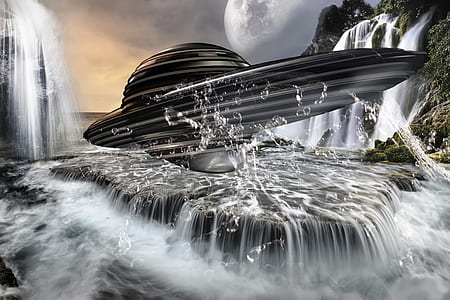 gray spacecraft on waterfalls thumbnail