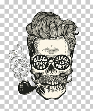 Calavera Skull Hipster Beard, Smoking handsome skull, skull illustration PNG clipart