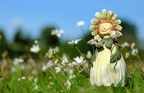 White Daisy Flower Field With Plush Toy during Daytime thumbnail