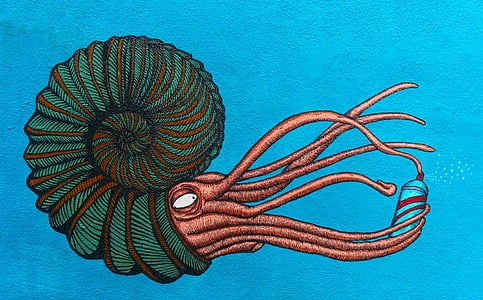 green and brown squid with shell painting thumbnail
