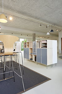 gray and white wooden cabinet under gray and white pendant lamp thumbnail