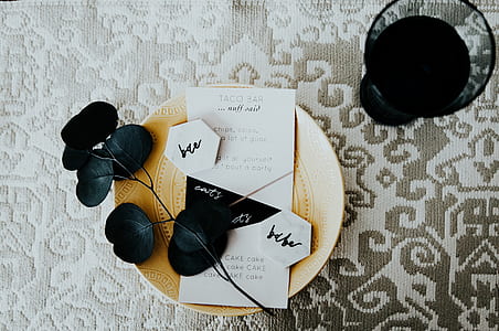 flat lay photography of a black flower and white printing paper thumbnail
