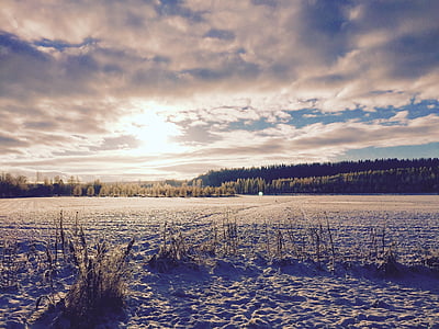 snow-covered ground under cumulus clouds thumbnail