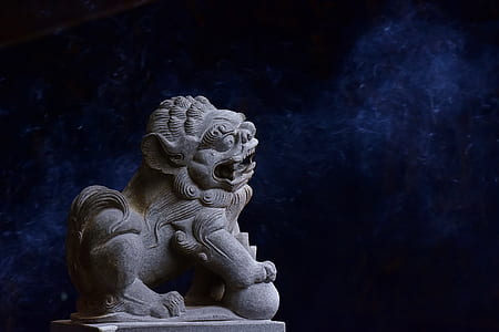 grey foo dog statuette thumbnail