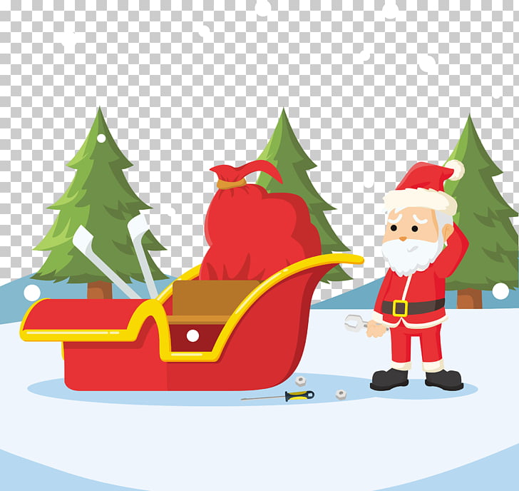 Santa Claus Sled Cartoon Illustration Santa Sleigh Repair Material Illustration Png Clipart Free Cliparts Uihere