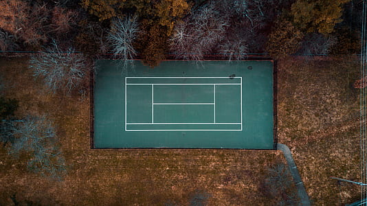 aerial photography of badminton court beside trees thumbnail