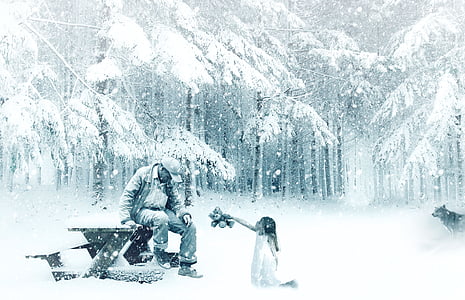 girl holding bear plush toy beside man sitting thumbnail