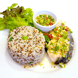 fried rice on top of white platter thumbnail