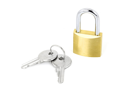 photo of gold and silver colored pad lock and two keys thumbnail