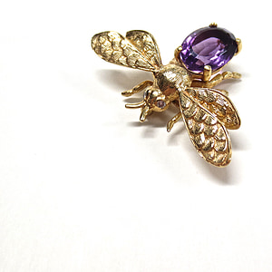 purple gemstone and gold-colored bee brooch thumbnail