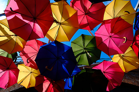 Colorful umbrellas in the rain thumbnail