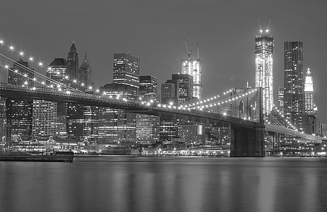 grayscale photo of Brooklyn Bridge thumbnail