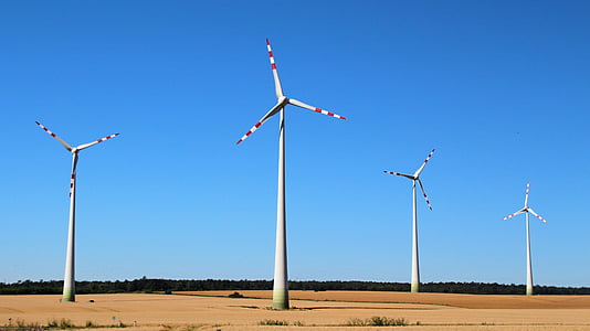 four white-and-red windmills thumbnail