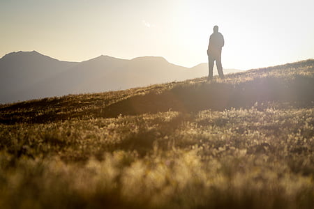 silhouette of man standing grass field thumbnail