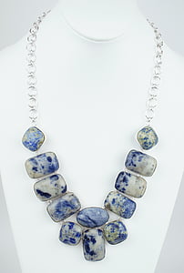 beaded white and blue silver-colored chain necklace on white necklace form thumbnail