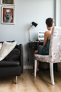 Stylish workplace with computer at home thumbnail