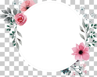 Frame Flower , Hand painted watercolor retro rose label, round floral template PNG clipart