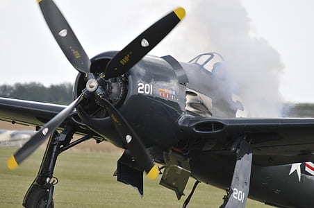 black and gray biplane with engine crashed thumbnail