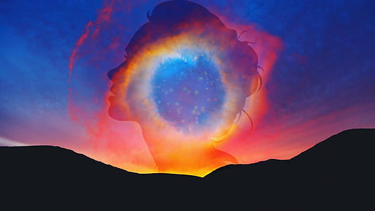woman and blue sky over-lap photo digital wallpaper thumbnail