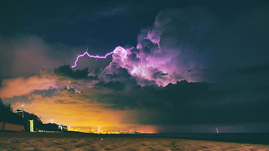 sea sand under lightning at nighttime thumbnail
