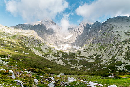 Summer mountains with blue sky and clouds thumbnail