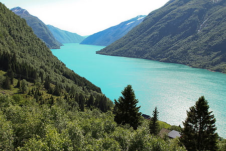 aerial photography of river surrounded by mountains during daytime thumbnail