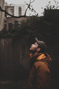 man looking up in backyard thumbnail