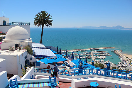 white and blue building beside seashore during daytime thumbnail