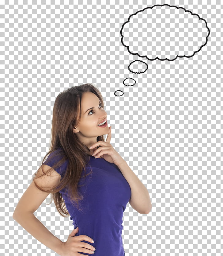 Display resolution , Women Thinking, smiling woman wearing purple shirt touching chin PNG clipart
