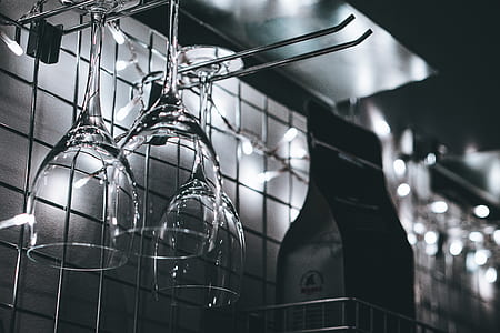 grayscale photography of clear wine glasses thumbnail