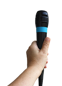 person holding black and blue corded microphone thumbnail