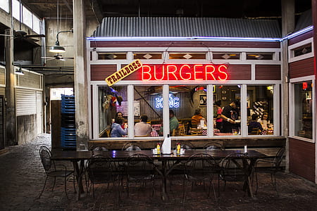 Burgers store with lighted signage thumbnail