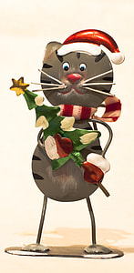 brown cat with Christmas Tree metal figurine thumbnail