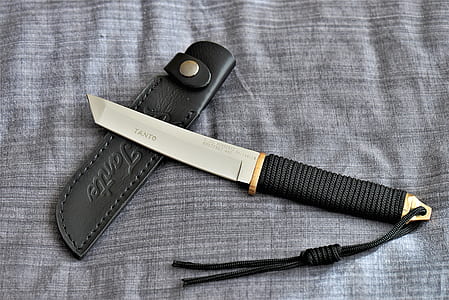 silver dagger with black leather sheath thumbnail