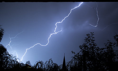 lightning strikes at tree during night time thumbnail