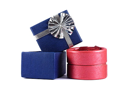 two blue gift box beside red box against white background thumbnail