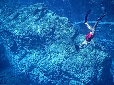man free diving on body of water thumbnail