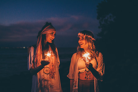 photo of woman holding sparkle stick during nightime thumbnail