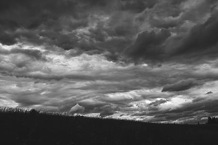 grayscale photography of clouds and grass thumbnail
