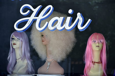 three pink, purple, and white wigs thumbnail