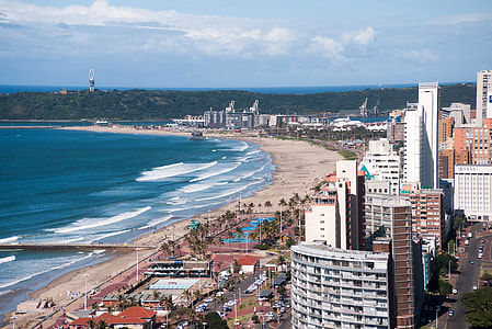 Seashore and landscape with buildings and beach in Durban, South Africa thumbnail