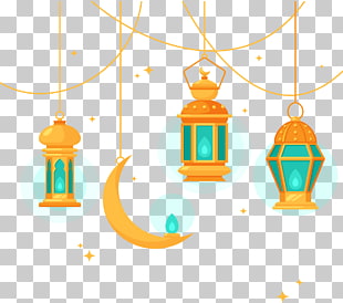 Islamic architecture Chandelier, Islamic style chandelier, three orange hanging lanterns illustration PNG clipart