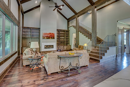 living room, vaulted ceiling, high end, modern, indoors, architecture thumbnail