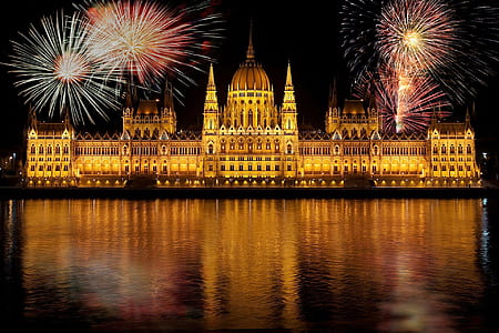 landmark, lights, night, water thumbnail