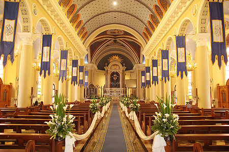 yellow and blue painted church interior thumbnail