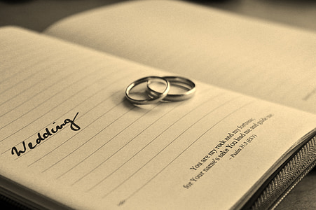 silver wedding band on blue lined paper thumbnail