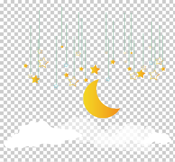 Yellow Pattern Star Moon Decoration Moon Star And Cloud Png