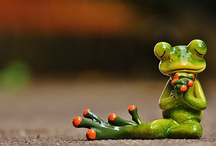 green and red frog figurine praying thumbnail