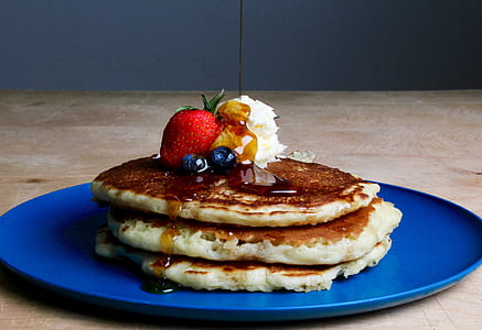 Pancakes With Strawberry, Blueberries, and Maple Syrup thumbnail